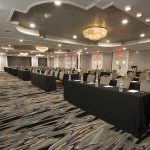 classroom meeting room set up with presenter podium